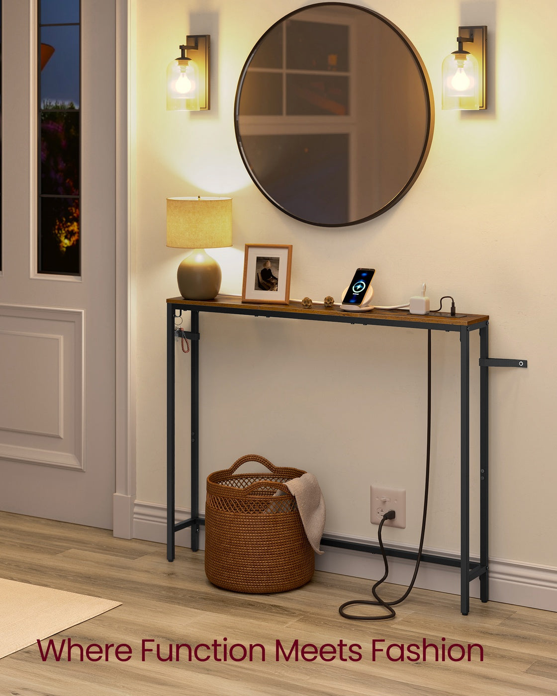 Slim Console Table With Power Outlet And Hook - product photo 10