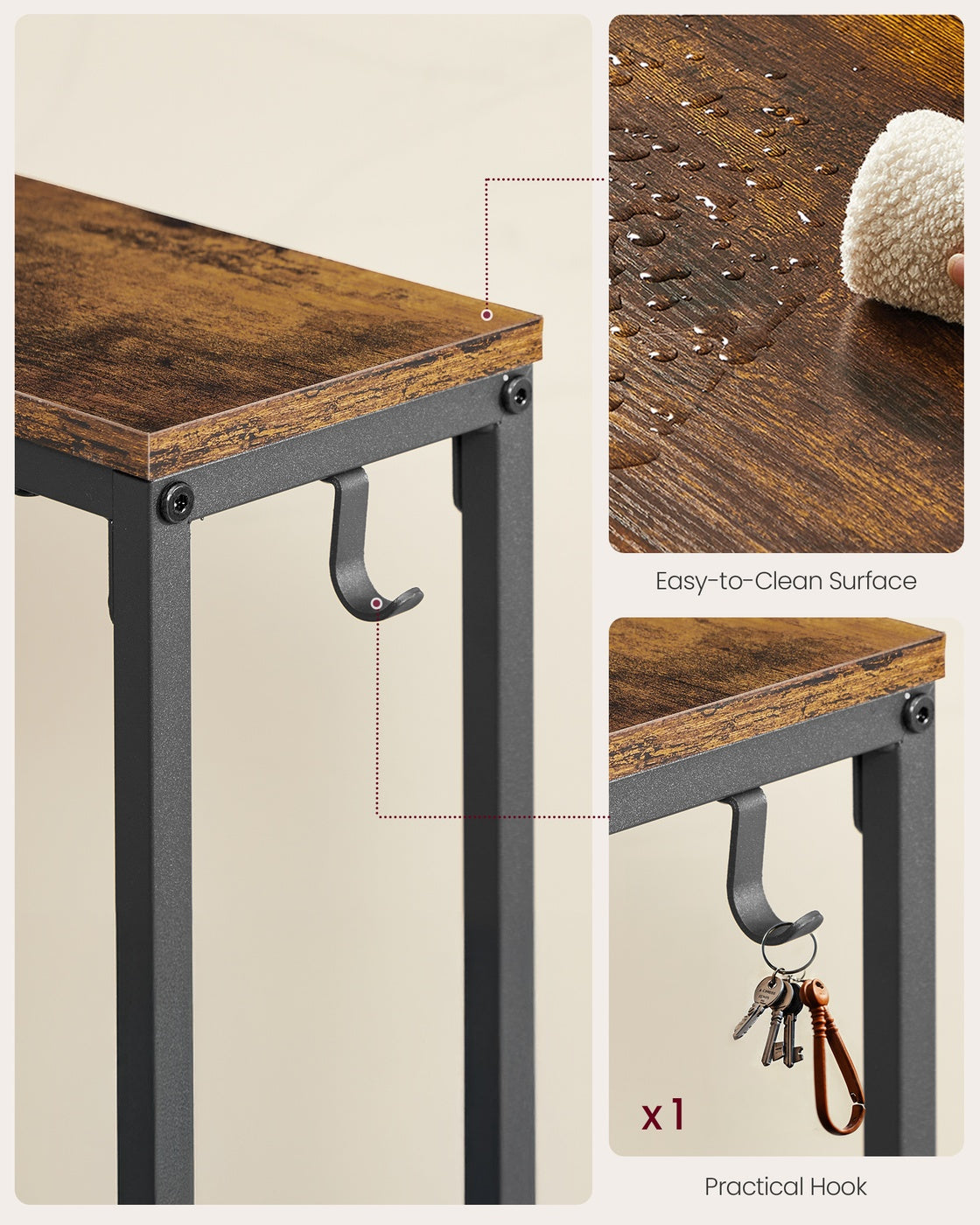 Slim Console Table With Power Outlet And Hook - product photo 12