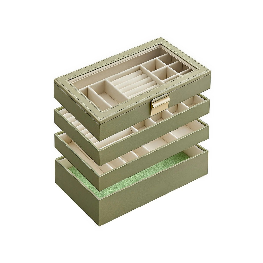 Stackable Jewelry Organizer Trays With Glass Lid 2 To 6 Tier – product view 3 | Amaraloft