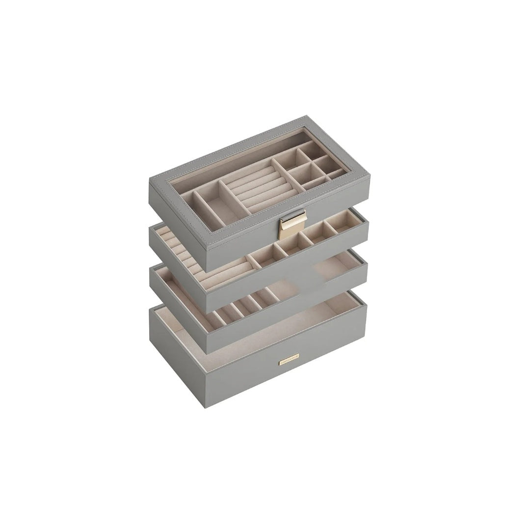 Stackable Jewelry Organizer Trays With Glass Lid 2 To 6 Tier – product view 5 | Amaraloft