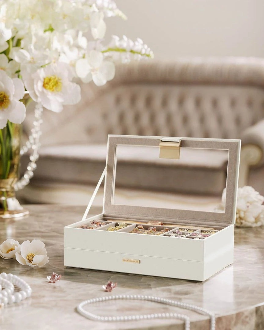 Stackable Jewelry Organizer Trays With Glass Lid 2 To 6 Tier – product view 9 | Amaraloft