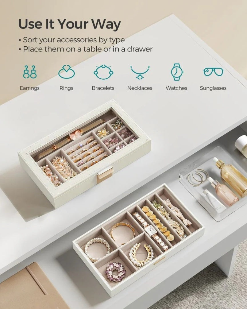 Stackable Jewelry Organizer Trays With Glass Lid 2 To 6 Tier – product view 10 | Amaraloft
