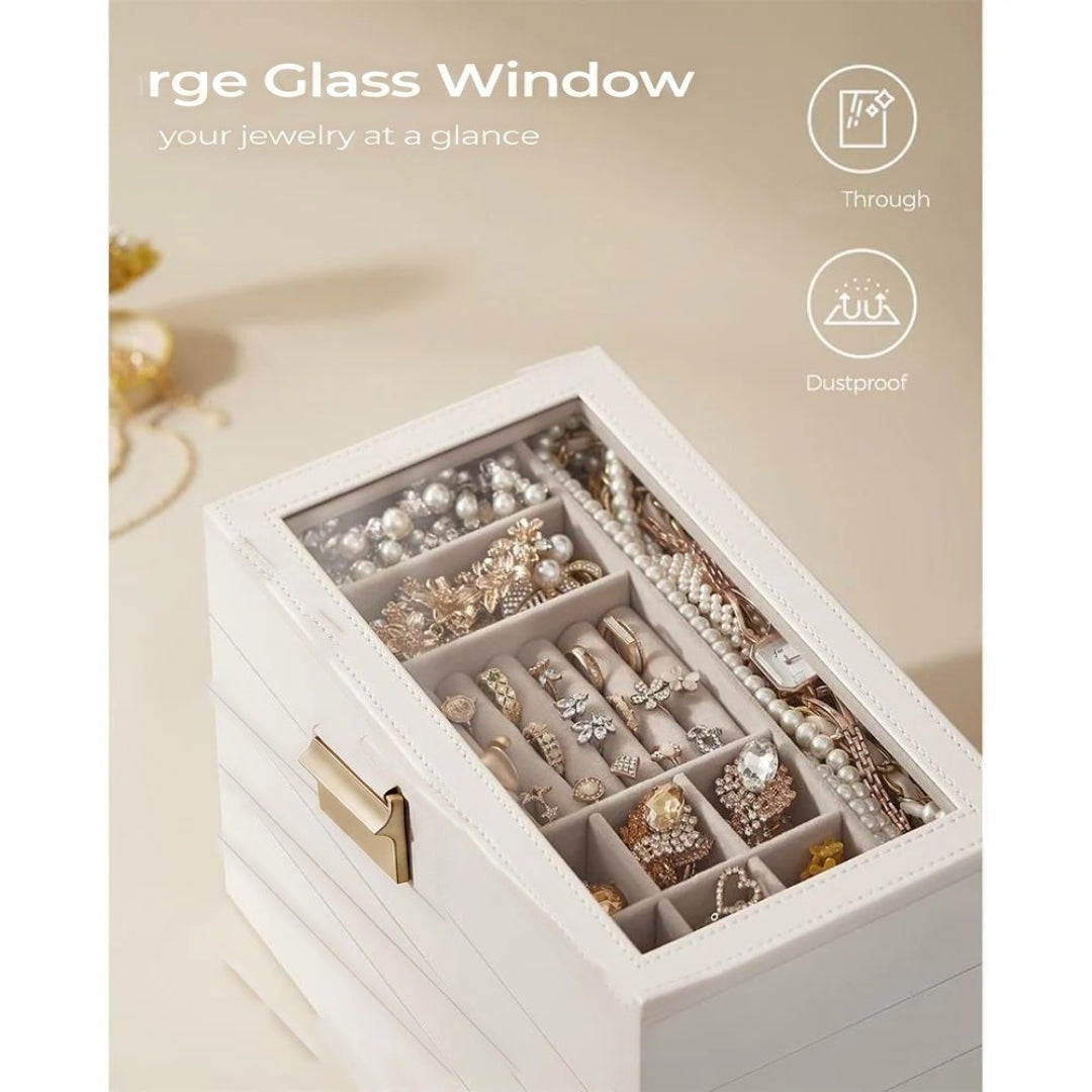Stackable Jewelry Organizer Trays With Glass Lid 2 To 6 Tier – product view 16 | Amaraloft