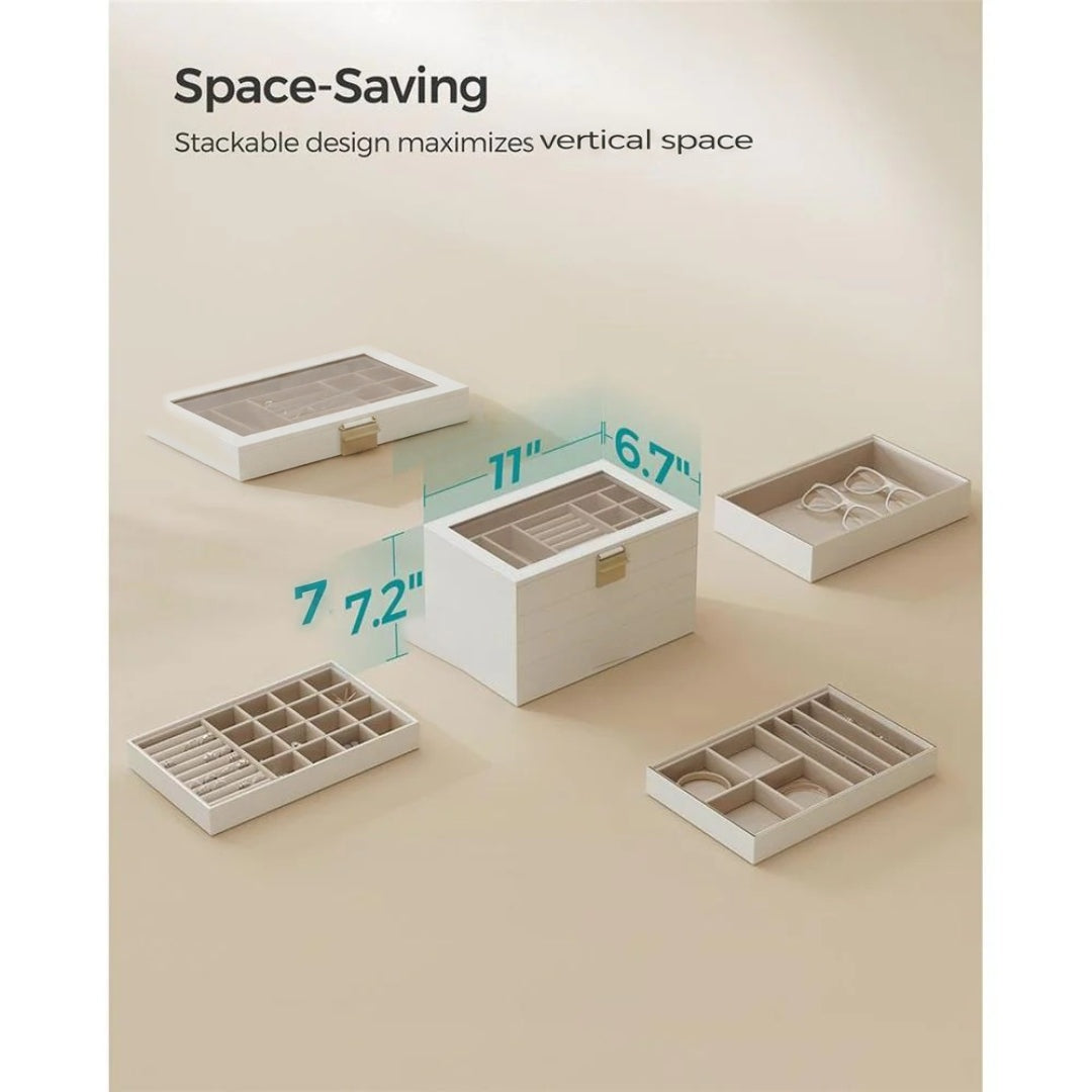 Stackable Jewelry Organizer Trays With Glass Lid 2 To 6 Tier – product view 20 | Amaraloft
