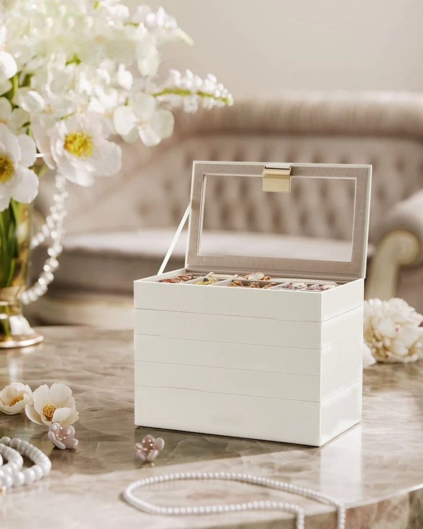 Stackable Jewelry Organizer Trays With Glass Lid 2 To 6 Tier – product view 21 | Amaraloft