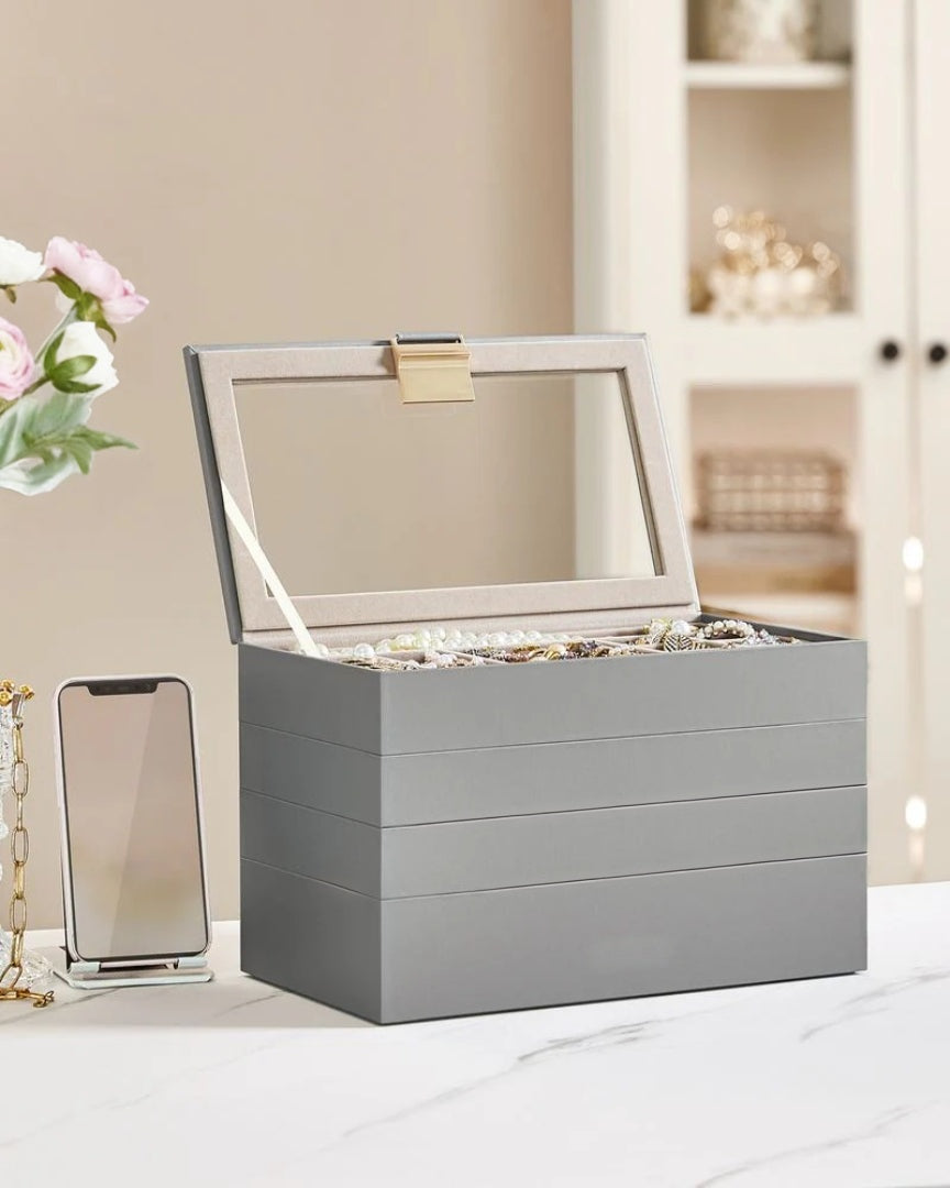 Stackable Jewelry Organizer Trays With Glass Lid 2 To 6 Tier – product view 26 | Amaraloft