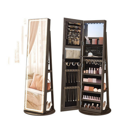 Standing Mirror Jewelry Cabinet With LED Lights And Storage – product view 1 | Amaraloft