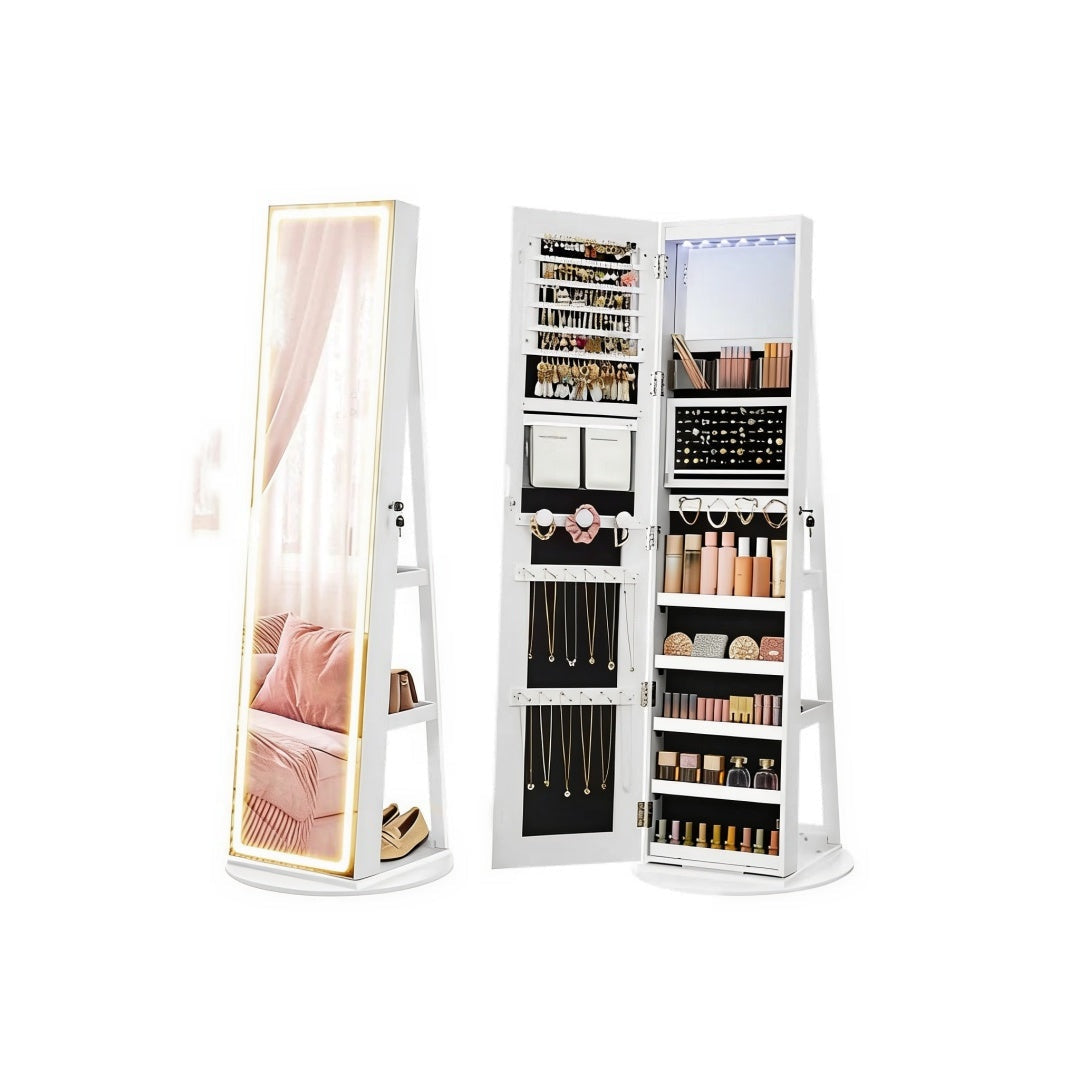 Standing Mirror Jewelry Cabinet With LED Lights And Storage – product view 3 | Amaraloft