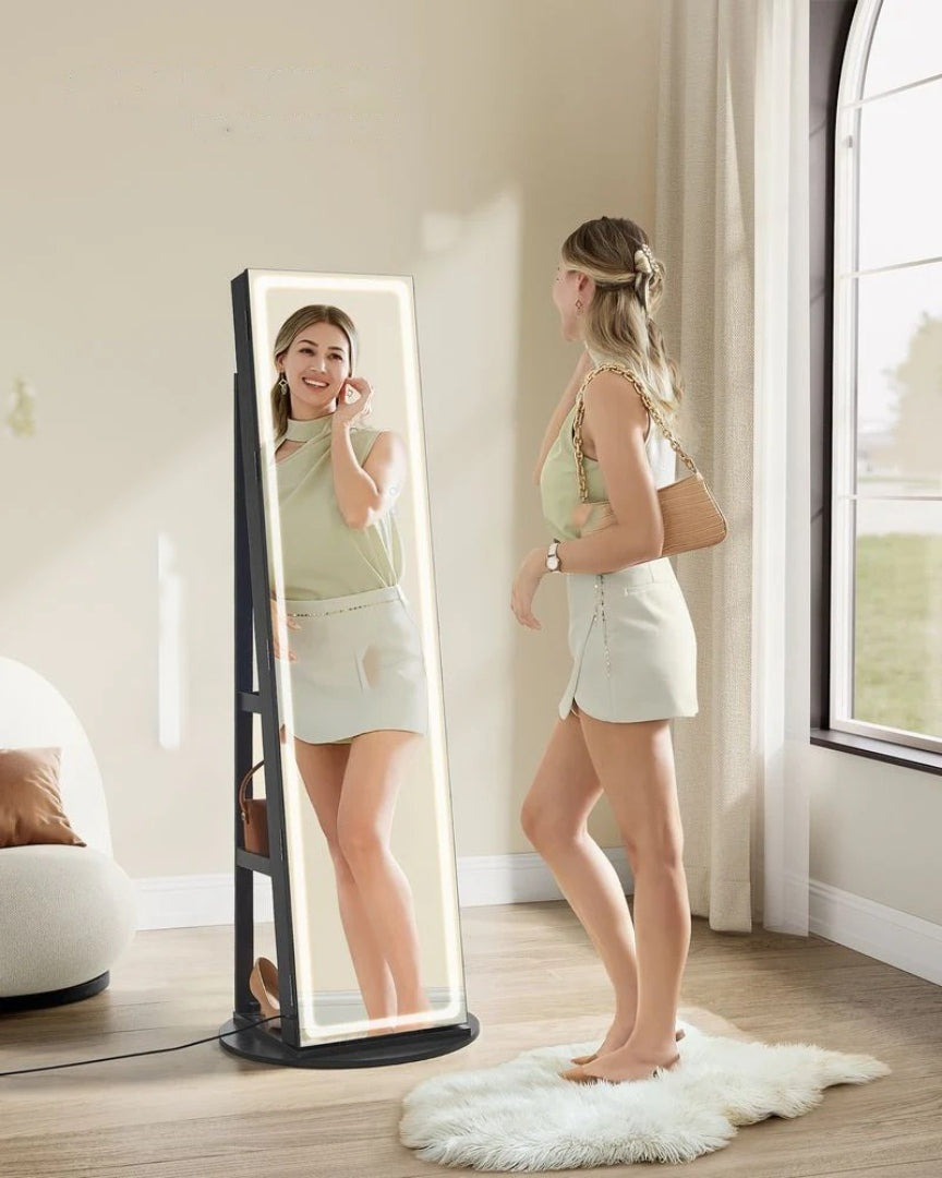 Standing Mirror Jewelry Cabinet With LED Lights And Storage – product view 5 | Amaraloft