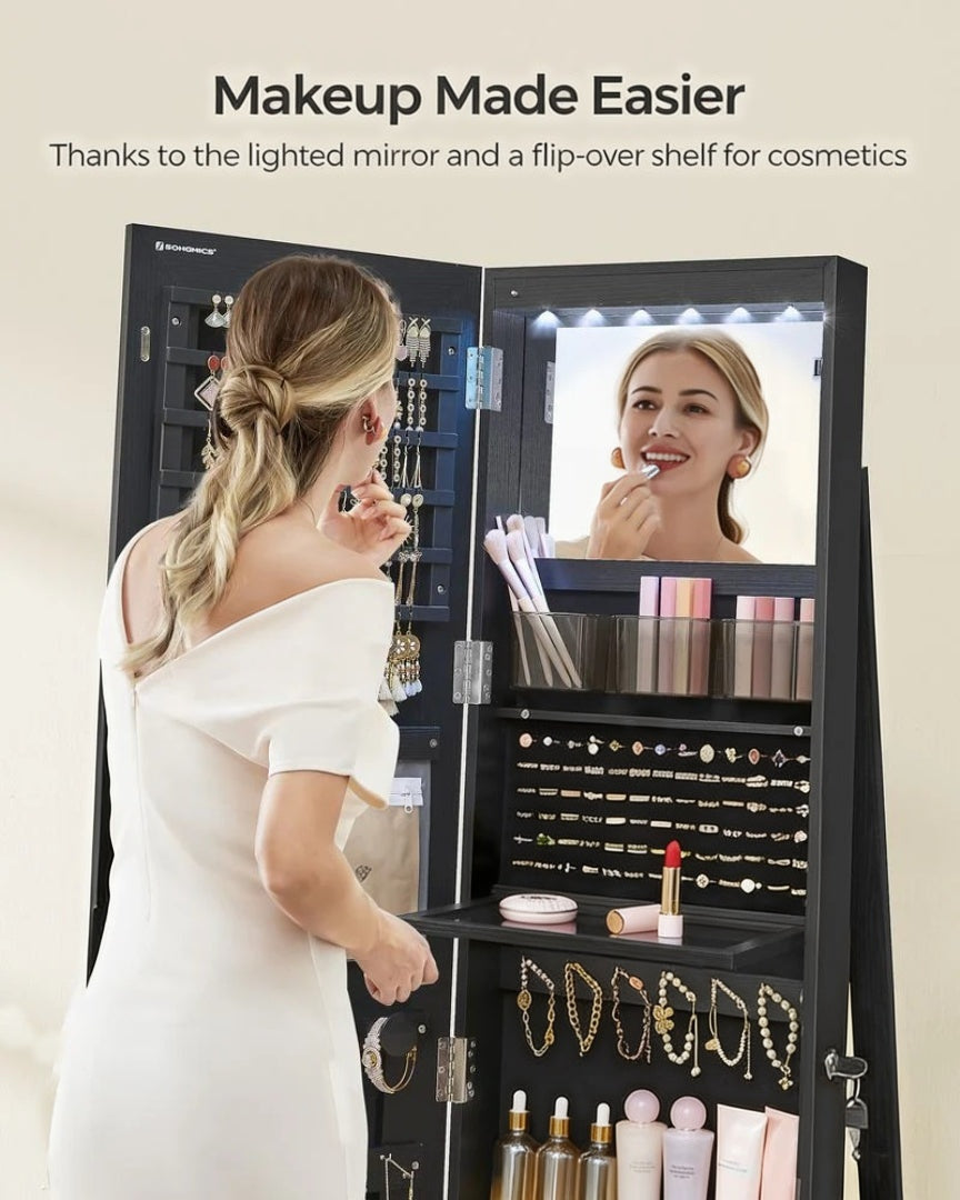 Standing Mirror Jewelry Cabinet With LED Lights And Storage – product view 10 | Amaraloft
