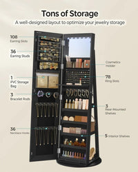 Standing Mirror Jewelry Cabinet With LED Lights And Storage – product view 11 | Amaraloft
