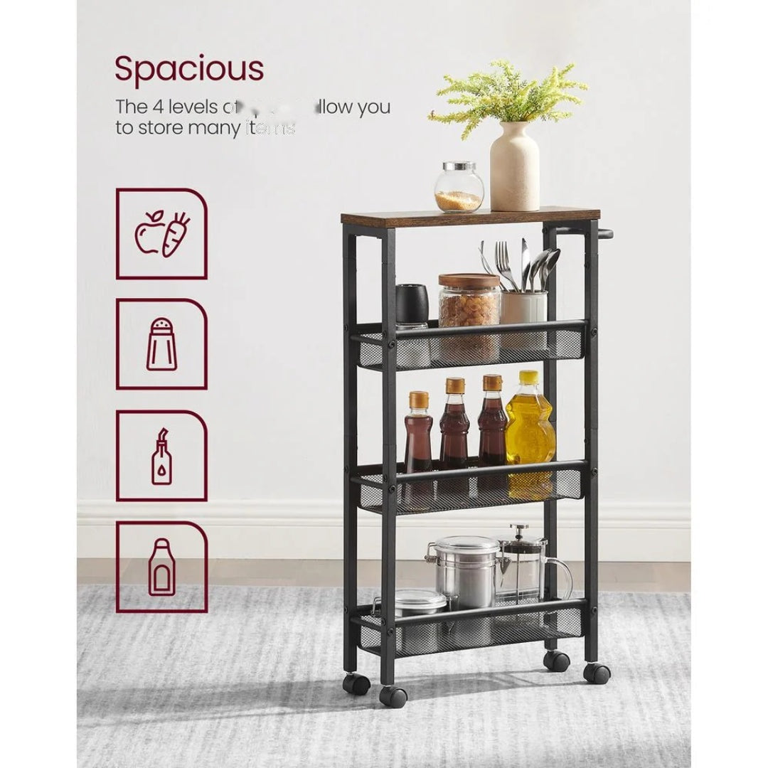 4 Tier Slim Rolling Storage Cart Narrow Utility Shelf – product view 10 | Amaraloft
