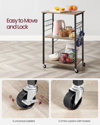 Vintage Kitchen Shelf With 6 Hooks And Lockable Wheels, Bakers Rack - product photo 22