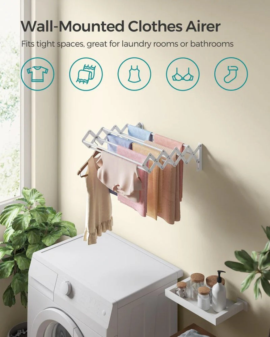 Wall Mounted Clothes Drying Rack Expandable 9 Rod Steel Airer – product view 5 | Amaraloft
