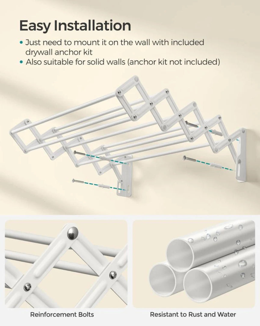 Wall Mounted Clothes Drying Rack Expandable 9 Rod Steel Airer – product view 8 | Amaraloft