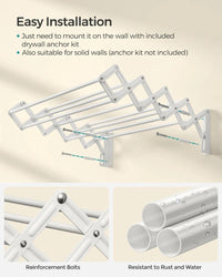 Wall Mounted Clothes Drying Rack Expandable 9 Rod Steel Airer – product view 8 | Amaraloft