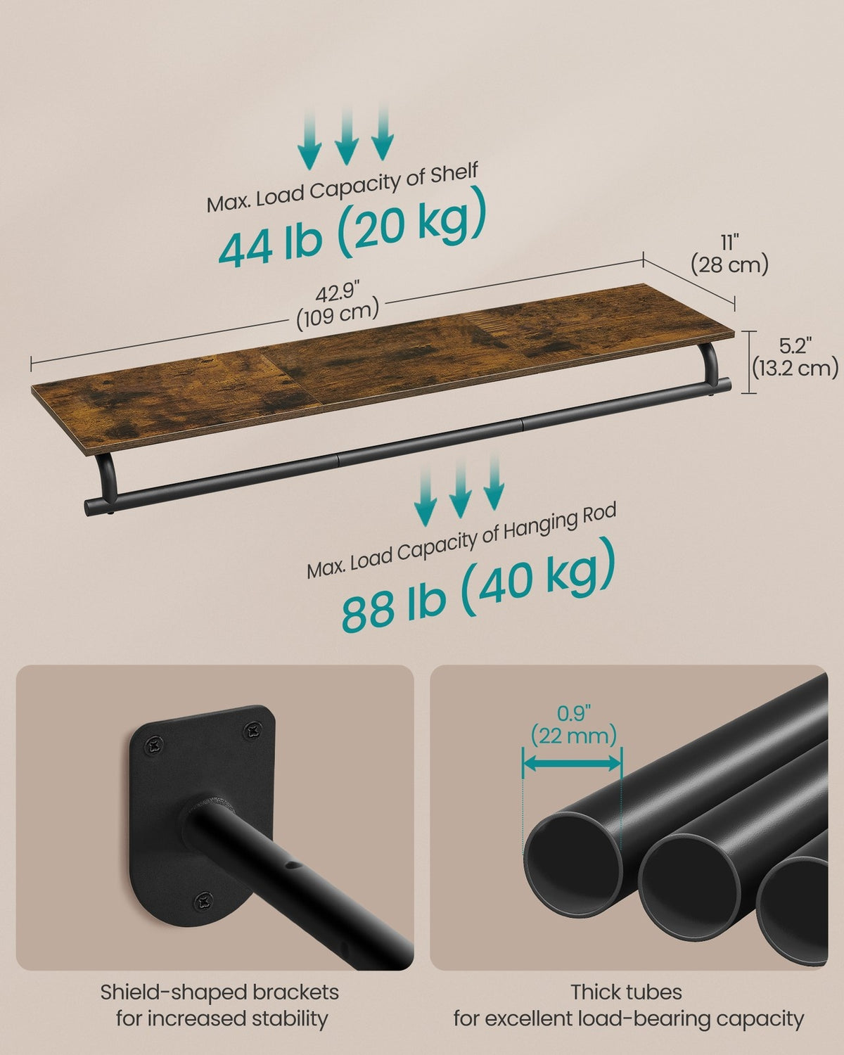 Wall Mounted Clothing Rack, With Hanging Rod - product photo 05