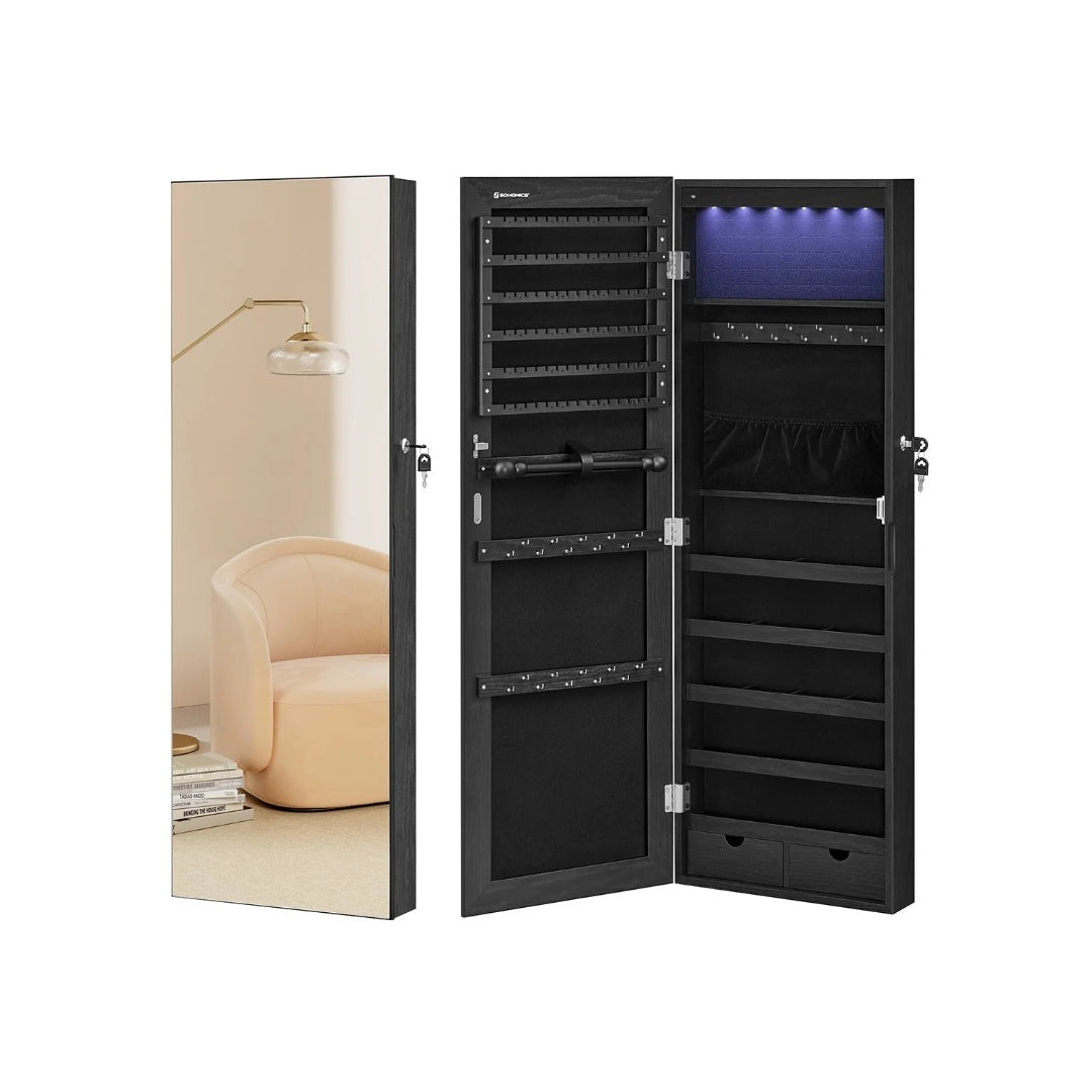 Wall Mounted Jewelry Armoire Cabinet With Mirror LED Lights – product view 4 | Amaraloft
