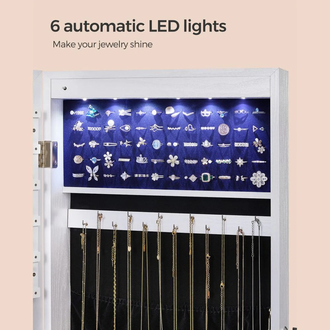 Wall Mounted Jewelry Armoire Cabinet With Mirror LED Lights – product view 8 | Amaraloft