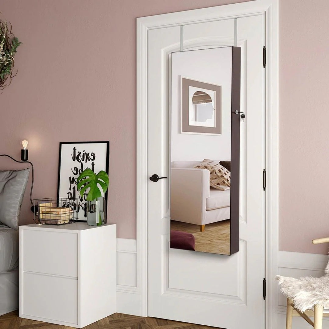 Wall Mounted Jewelry Armoire Cabinet With Mirror LED Lights – product view 14 | Amaraloft