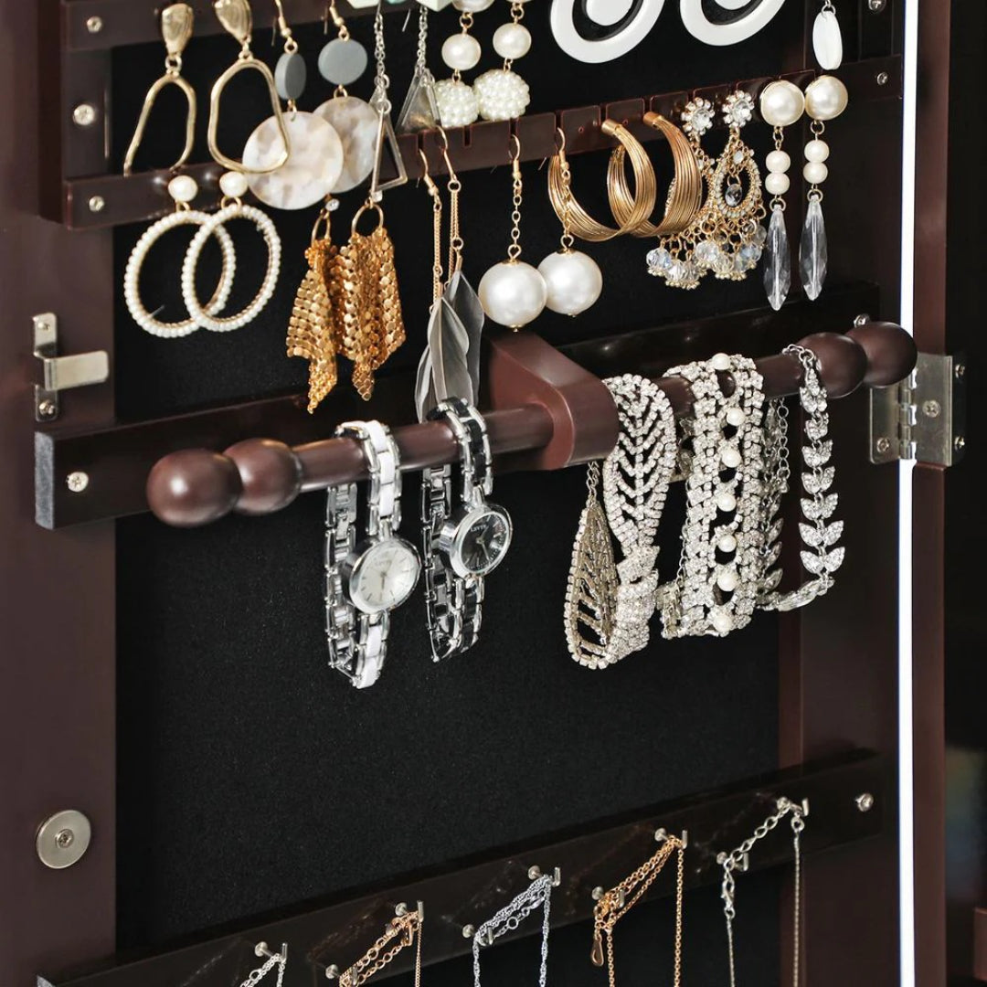 Wall Mounted Jewelry Armoire Cabinet With Mirror LED Lights – product view 16 | Amaraloft