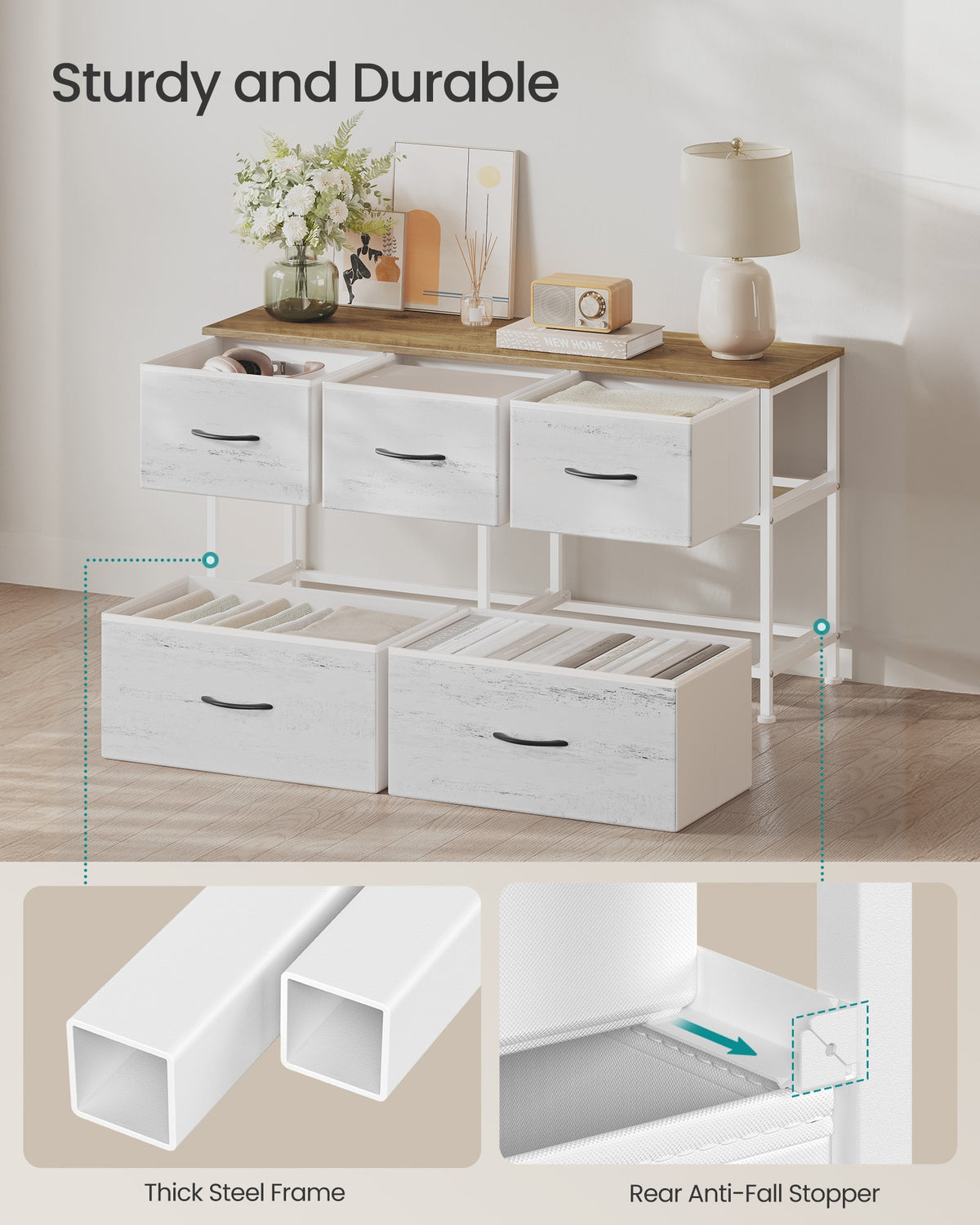 Wide Dresser For Bedroom With 5 Fabric Drawers And Steel Frame - product photo 41